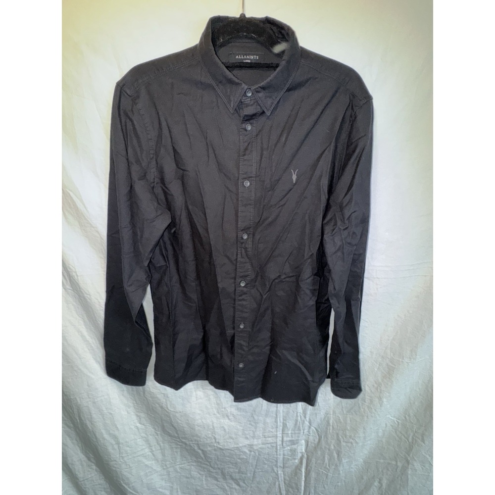 AllSaints Men's Nordheim Thick Button Up Shirt Black Size Large